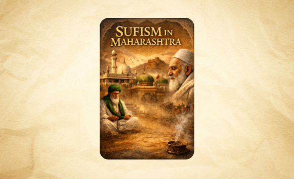 Sufism in Maharashtra book cover with Sufi saints and historic Islamic heritage.